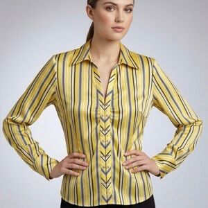 100% Silk 80s 90s Retro Vintage RUSSELL KEMP NY Yellow Hook Front TopSize 10